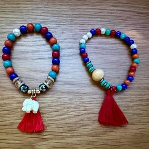 Colorful Beaded Bracelets with Tassels and Elephant charm